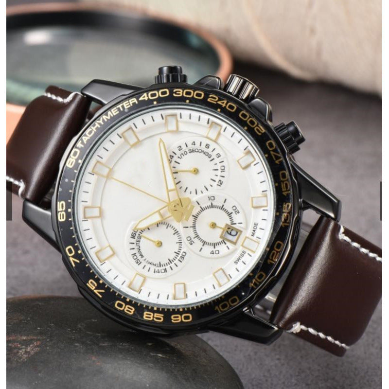 Men’s Day-Date Leather Strap Quartz Watch – Multiple Colors Styles