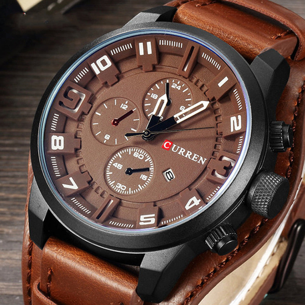 Big Dial Sports Quartz Men’s Belt Watch – Calendar, Multiple Color Options