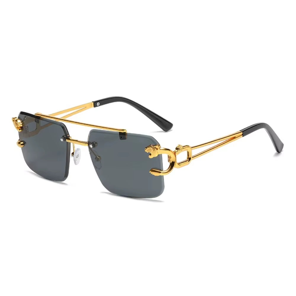 Fashion Rimless Square Double Bridge Sun Glasses Vintage Women Men Sunglasses UV400