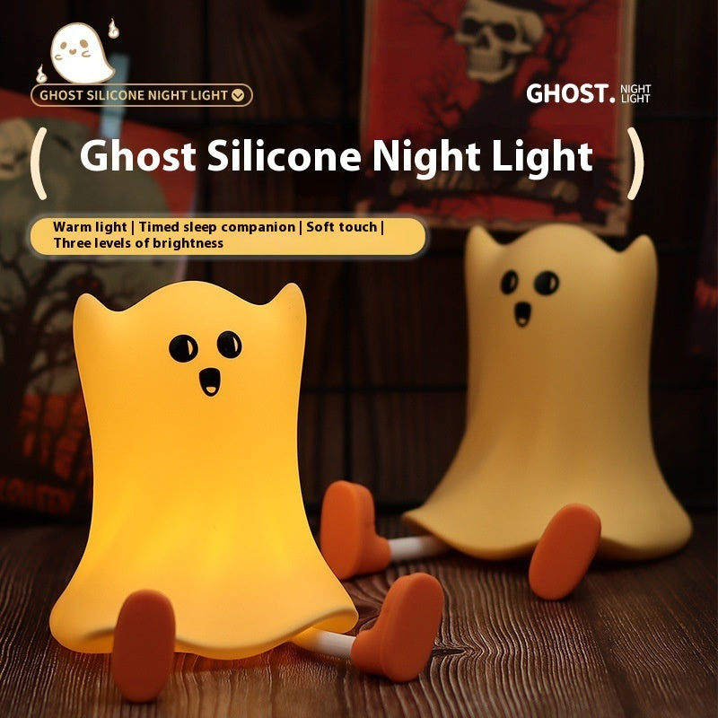 Halloween Silicone Ghost Bedside Lamp Touch Control Soft Glow Night Light