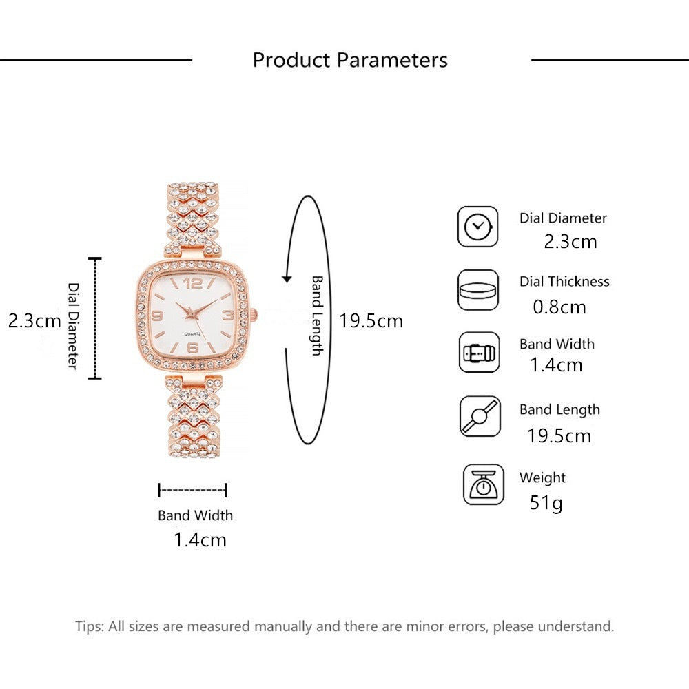Women's Diamond Watch And Bracelet Two Piece Set Casual