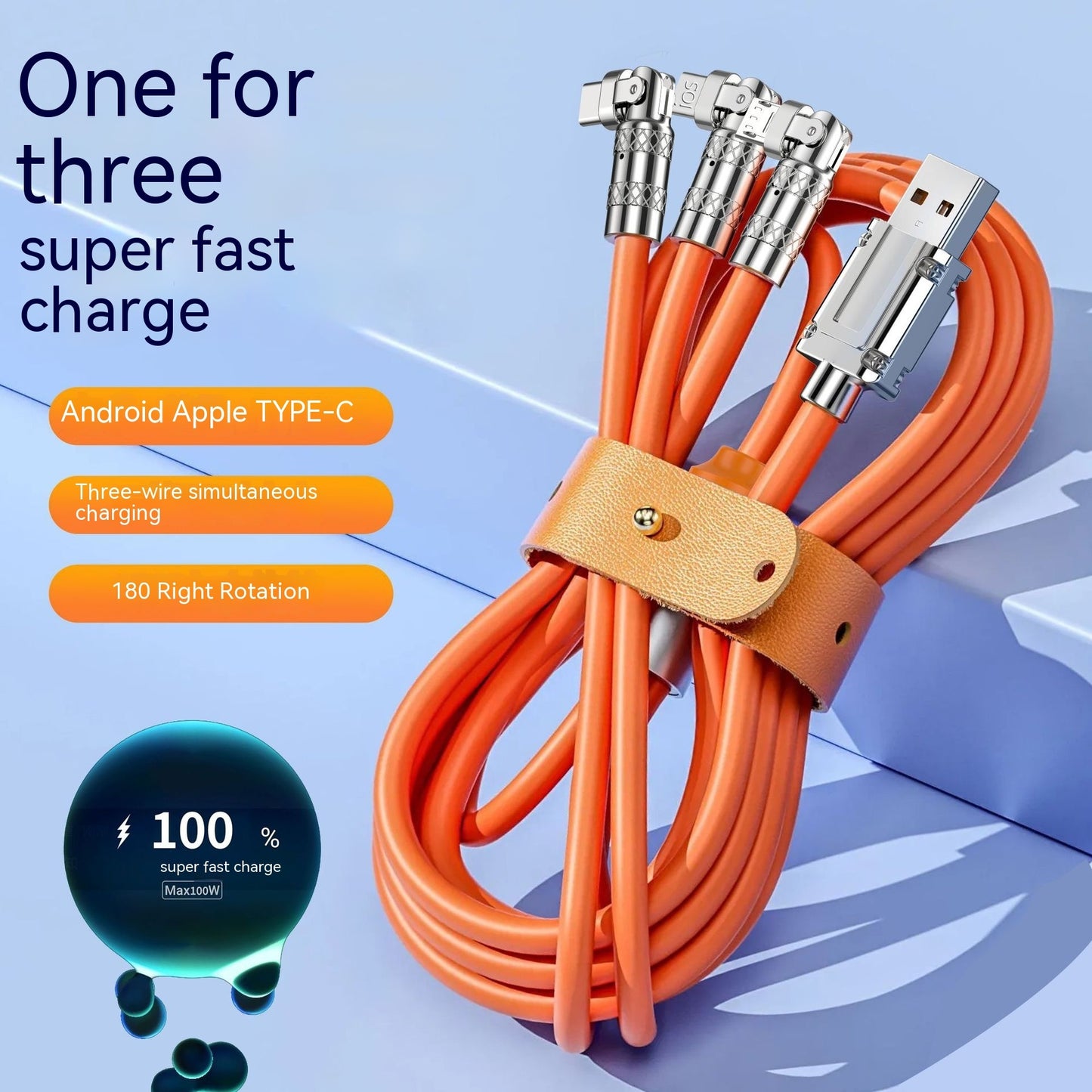 120W One To Three Elbow Fast Charge Cable Zinc Alloy