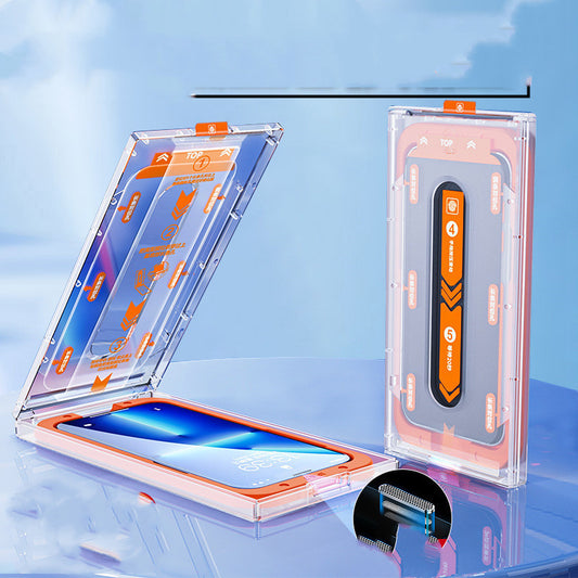 HD Tempered Glass Screen Protector with Dust Removal Cabinet for iPhone 12–14