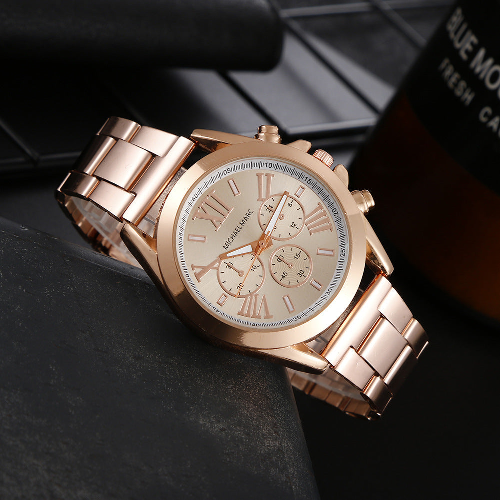 Mens Quartz Watch With Steel Band In Gold Silver Rose Gold