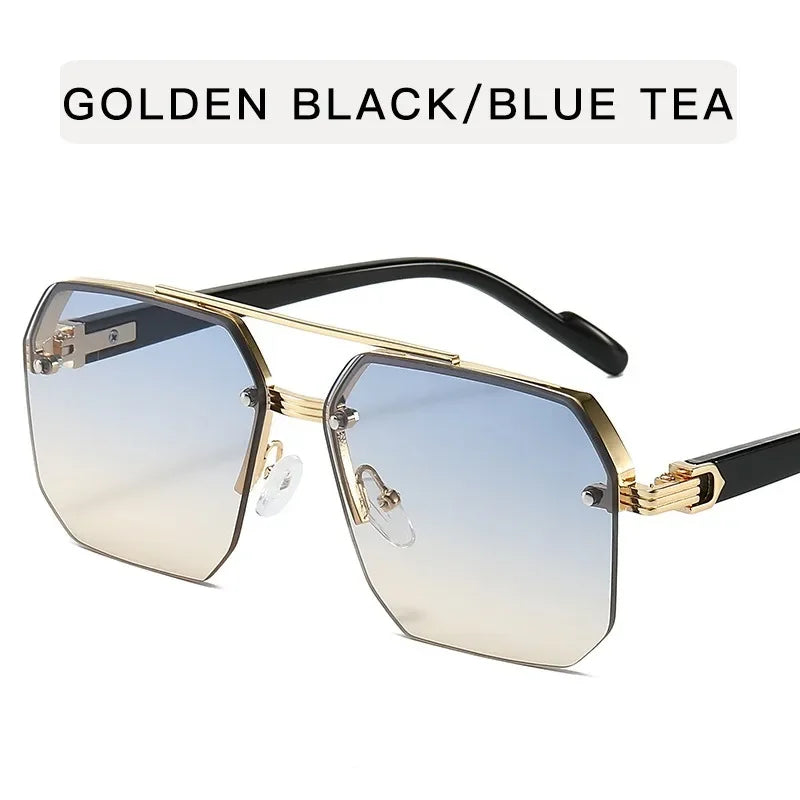 Men'S Metal Sunglasses Square Half Frame Rice Nails Casual Trend Personality Retro Fashion Outdoor Sports Eyeglasses