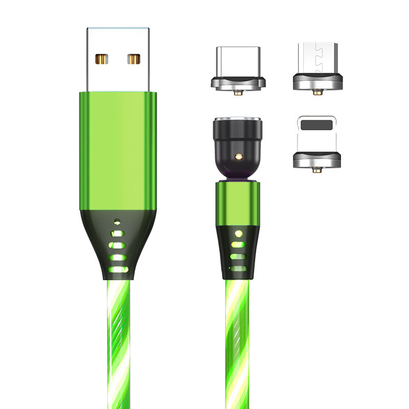 540° Rotating Luminous Magnetic USB Cable 3A Fast Charge LED Flow Cord
