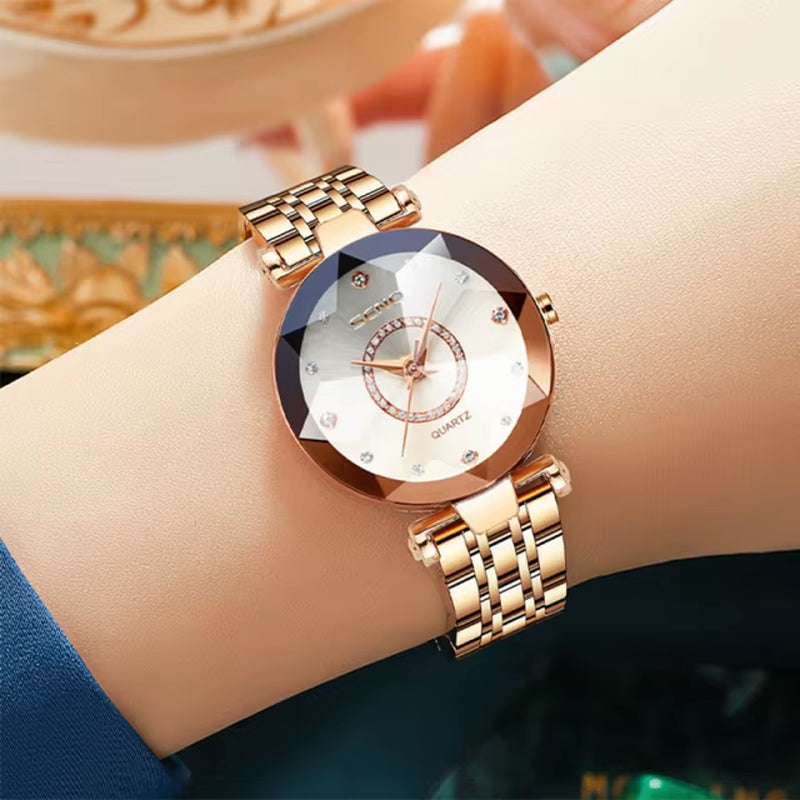 Crystal Rose Gold Quartz Bracelet Watch for Women – Free Shipping Includes Case