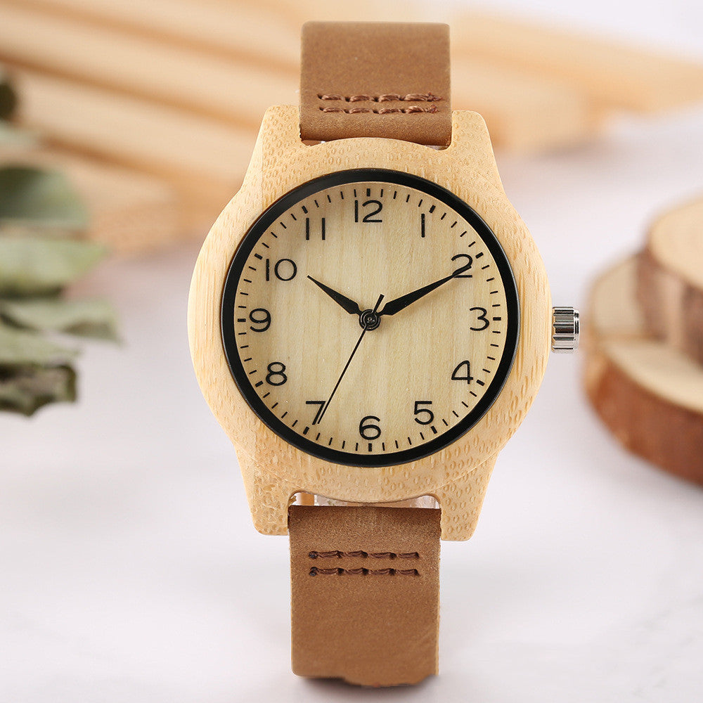 Wooden Bamboo Digital Watch For Women Leather Strap Style 2