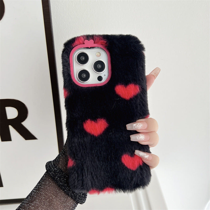 Japan And South Korea Plush Loving Heart Apple Phone Case