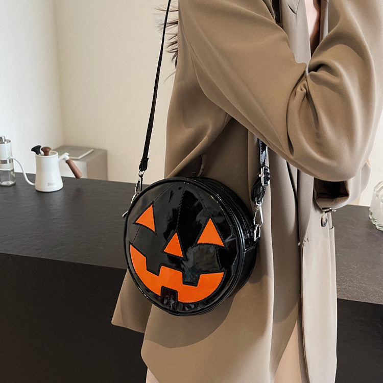 Halloween Pumpkin Round Bag Women Girls Cute Funny Small Shoulder Crossbody Purse