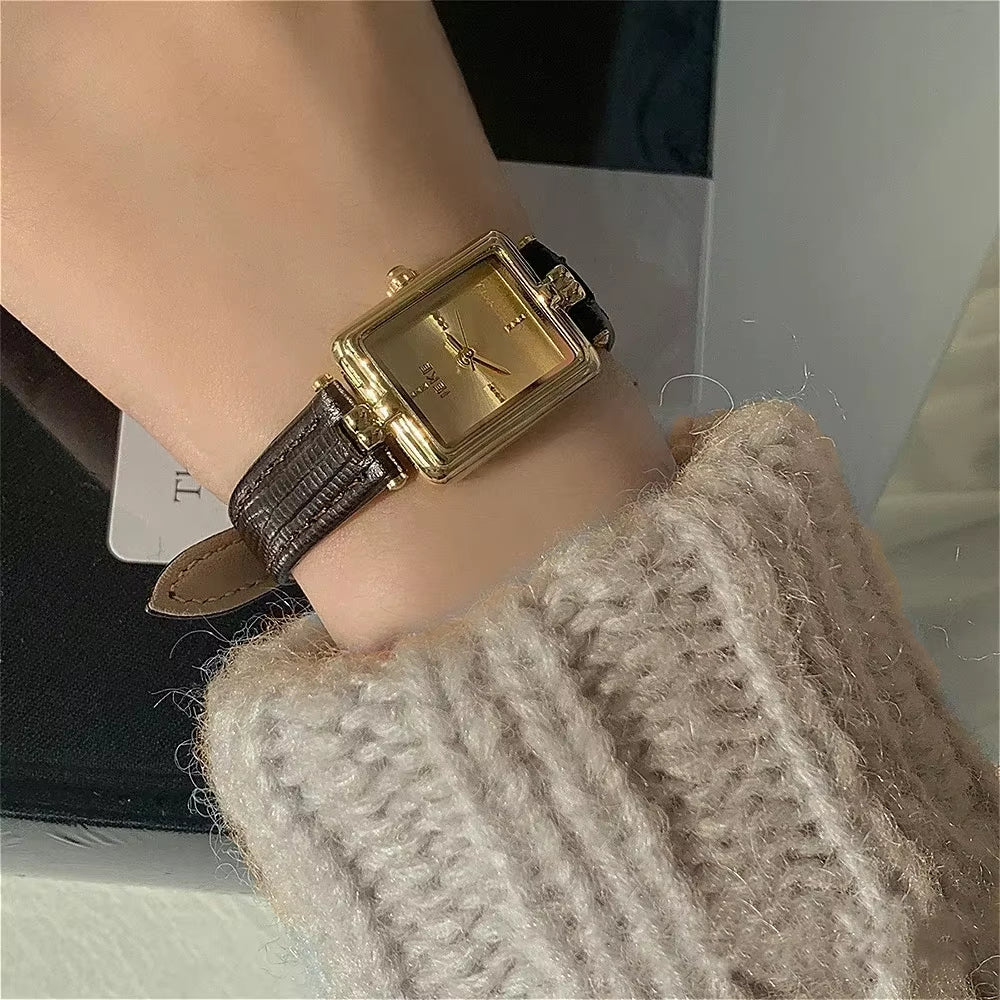 Temperament Square Watch Women'S Genuine Leather High End Watches Light Luxury Korean Ins Niche Design Quartz Women'S Watch