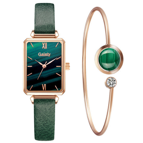 Retro Temperament Square Womens Watch Malachite Green