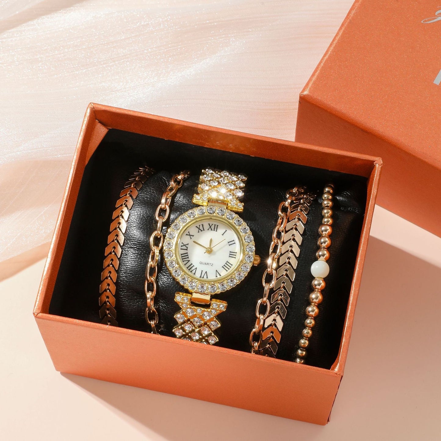 Diamond Womens Bracelet Watch Luxury Gift Six Piece Set