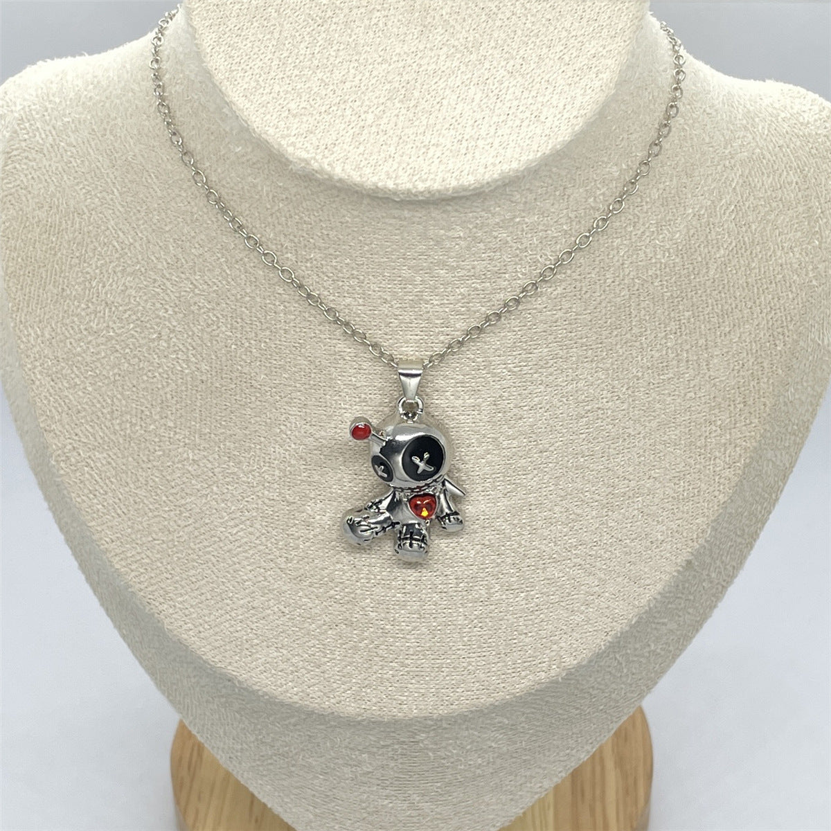 Halloween Voodoo Doll Necklace Cartoon Red Heart Pendant Clavicle Fashion Jewelry