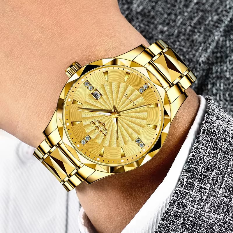 Luxury Men's Business Waterproof Stainless Steel Quartz Watch with Luminous Calendar