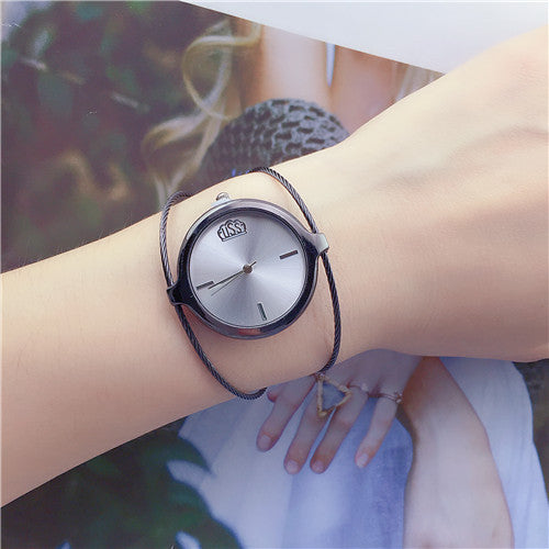 Retro Girls Watch Round Steel Wire Bangle Fashion Timepiece