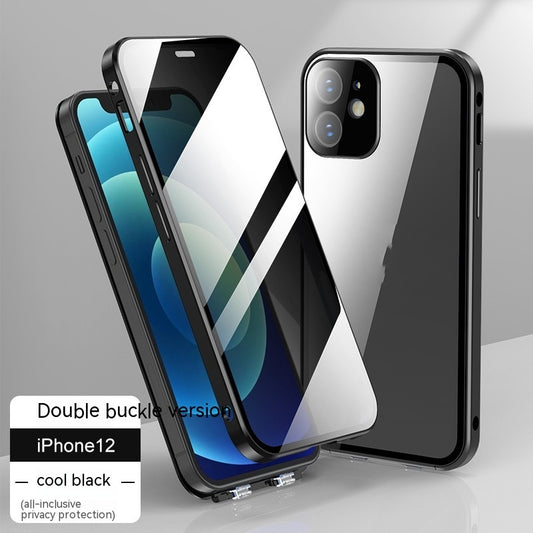 Apple Phone Glass Privacy Back Cover Case Dual Buckle