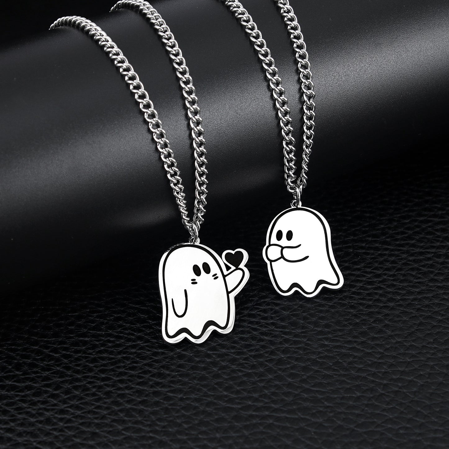 Halloween Ghost Couple Necklace Cute Love Pendant Jewelry for Men Women Accessory