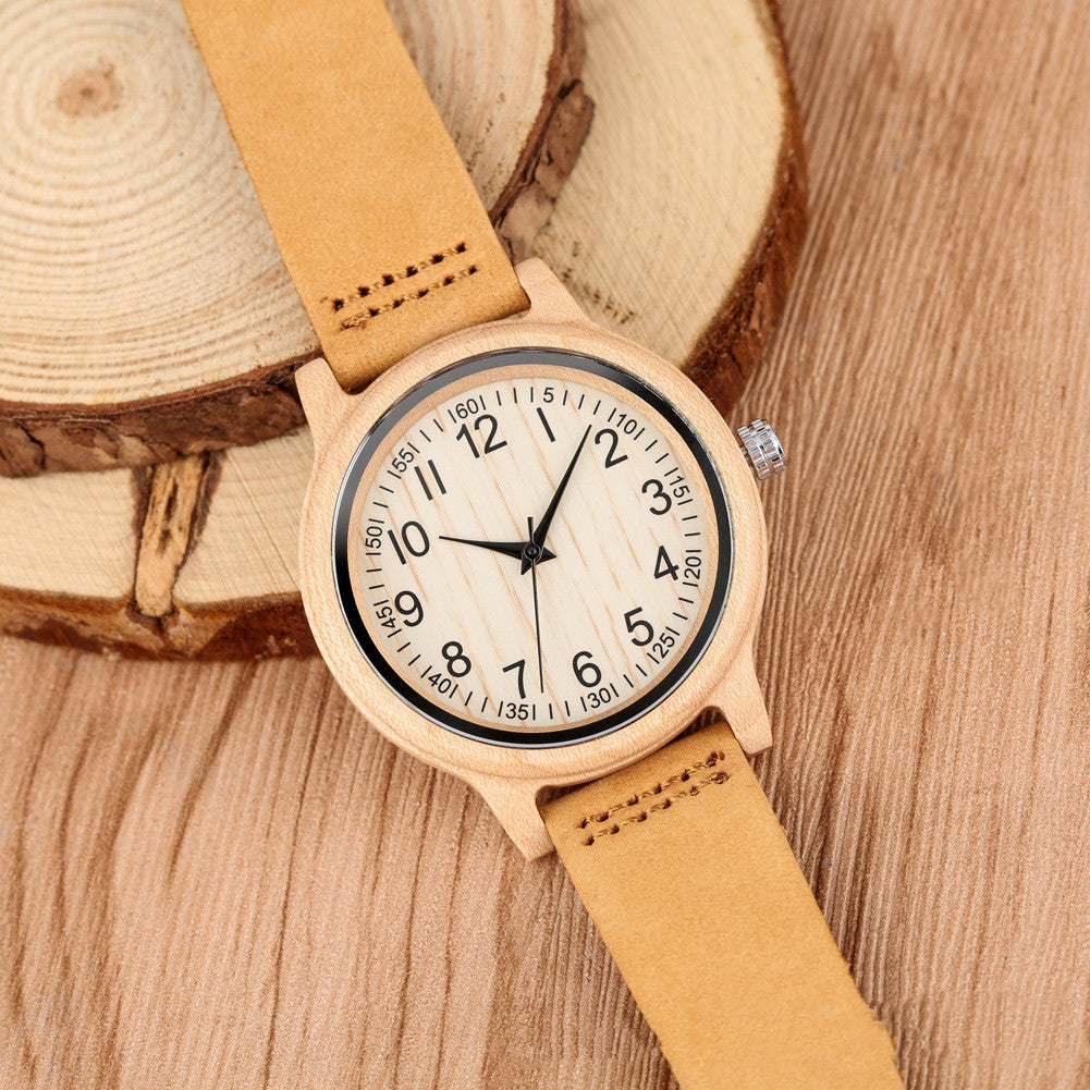 Wooden Bamboo Digital Watch For Women Leather Strap Style 2