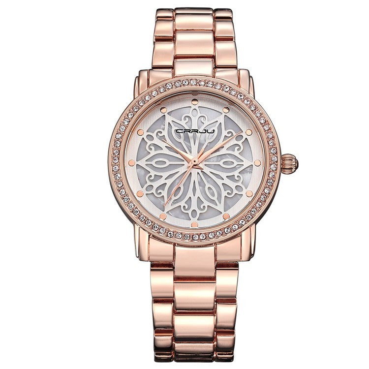 Women's Diamond Quartz Watch With Steel Band Business