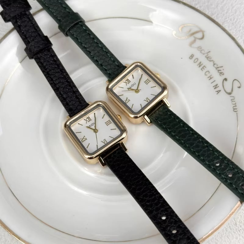 Vintage Small Square Watch Famous Brand Women Quartz Watch Luxury Gifts Ladies Clock Red Leather Strap Wristwatches Dropshipping