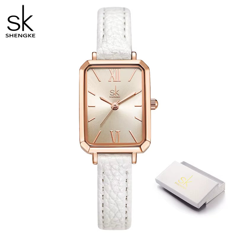 Brand Women Watches SK Fashion Square Ladies Quartz Watch Bracelet Gray Dial Simple Rose Gold Mesh Luxury Women Watches