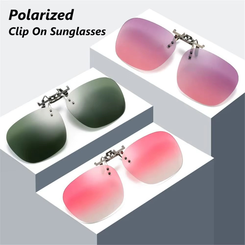 Polygonal Rimless Clip On Polarized Sunglasses UV400 Free Shipping Includes Case