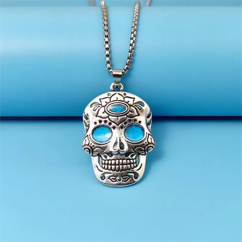Halloween Luminous Skull Necklace Day of Dead Lotus Pattern Clavicle Pendant Jewelry