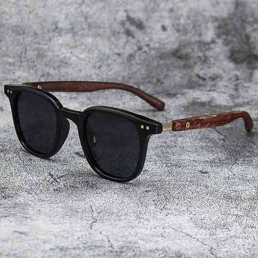 Retro Wood Grain Polarized Sunglasses Men Outdoor UV400 Myopia Frame Shades