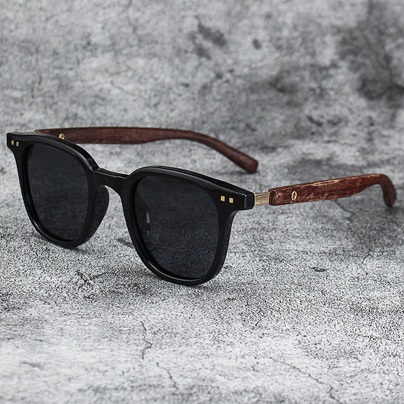 Retro Wood Grain Polarized Sunglasses Men Outdoor UV400 Myopia Frame Shades