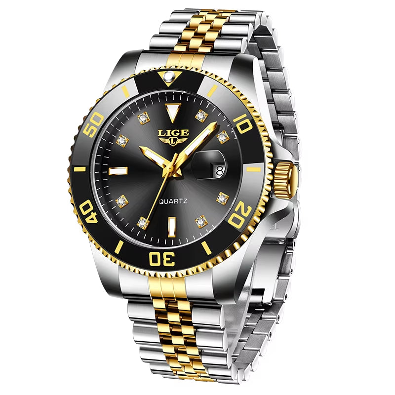 Luxury Man Watch Fashion Business Calendar Diamond Mens Watch Luminous Waterproof Stainless Steel Quartz Watches for Men
