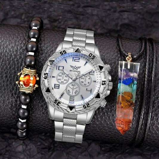 Creative Large Dial Three Eye Steel Belt Quartz Watch
