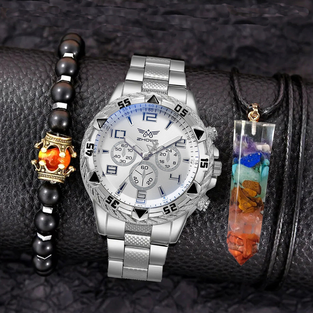 Creative Large Dial Three Eye Steel Belt Quartz Watch