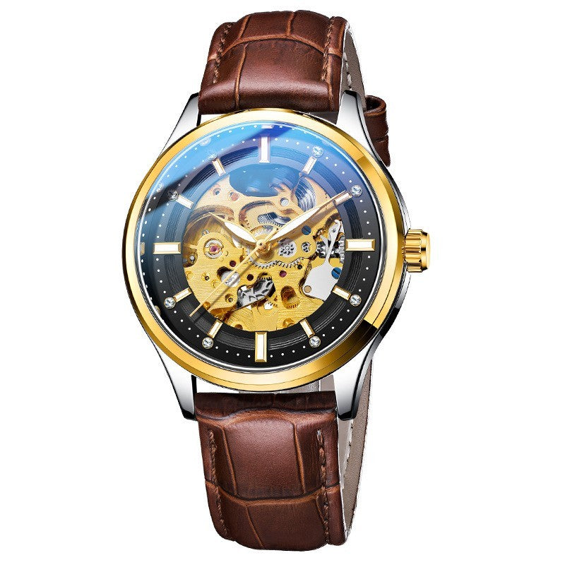 Men’s Mechanical Watch 41mm – Gold Shell Elegant Leather Strap