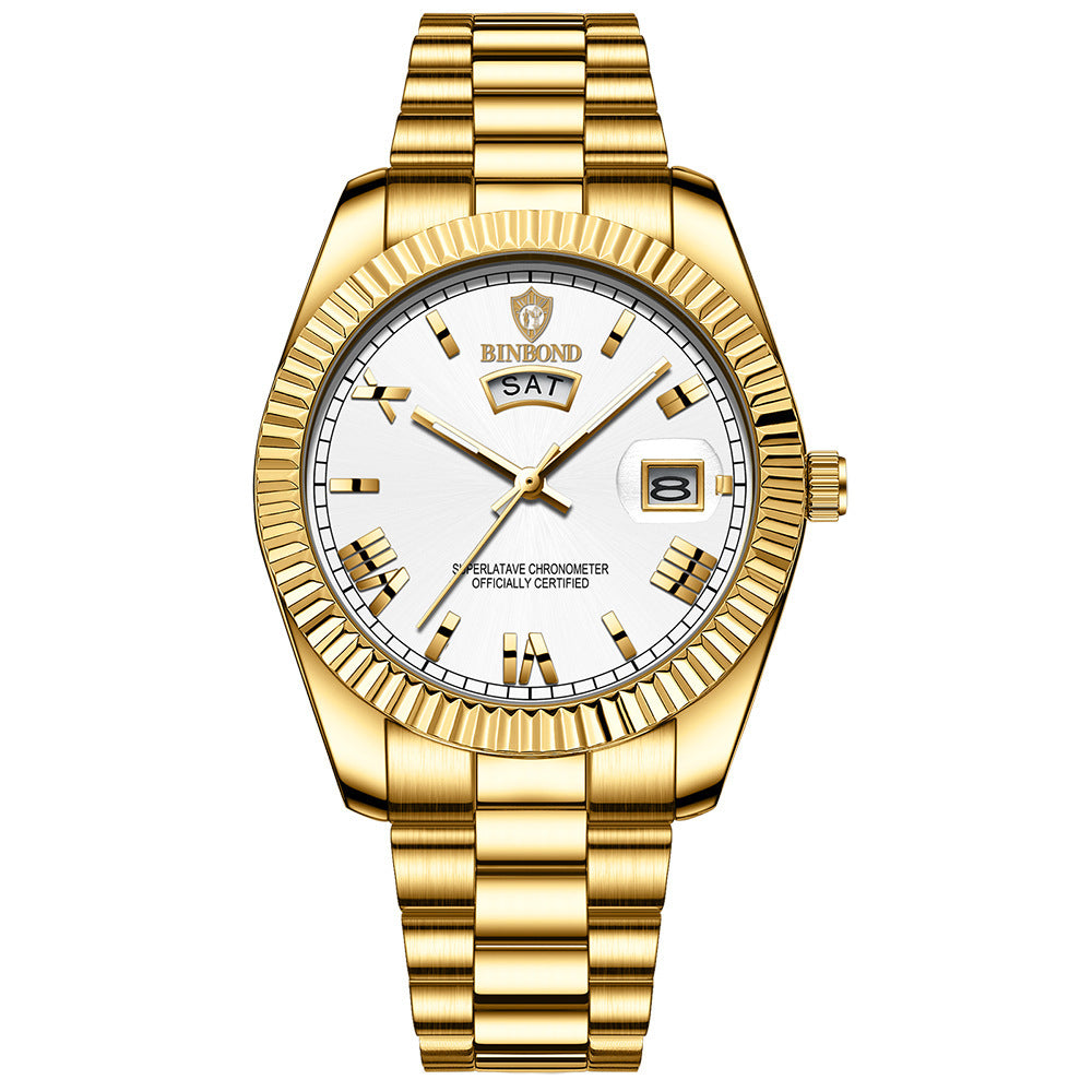 Men’s Roman Marker Digital-Log Stainless Steel Quartz Watch Waterproof