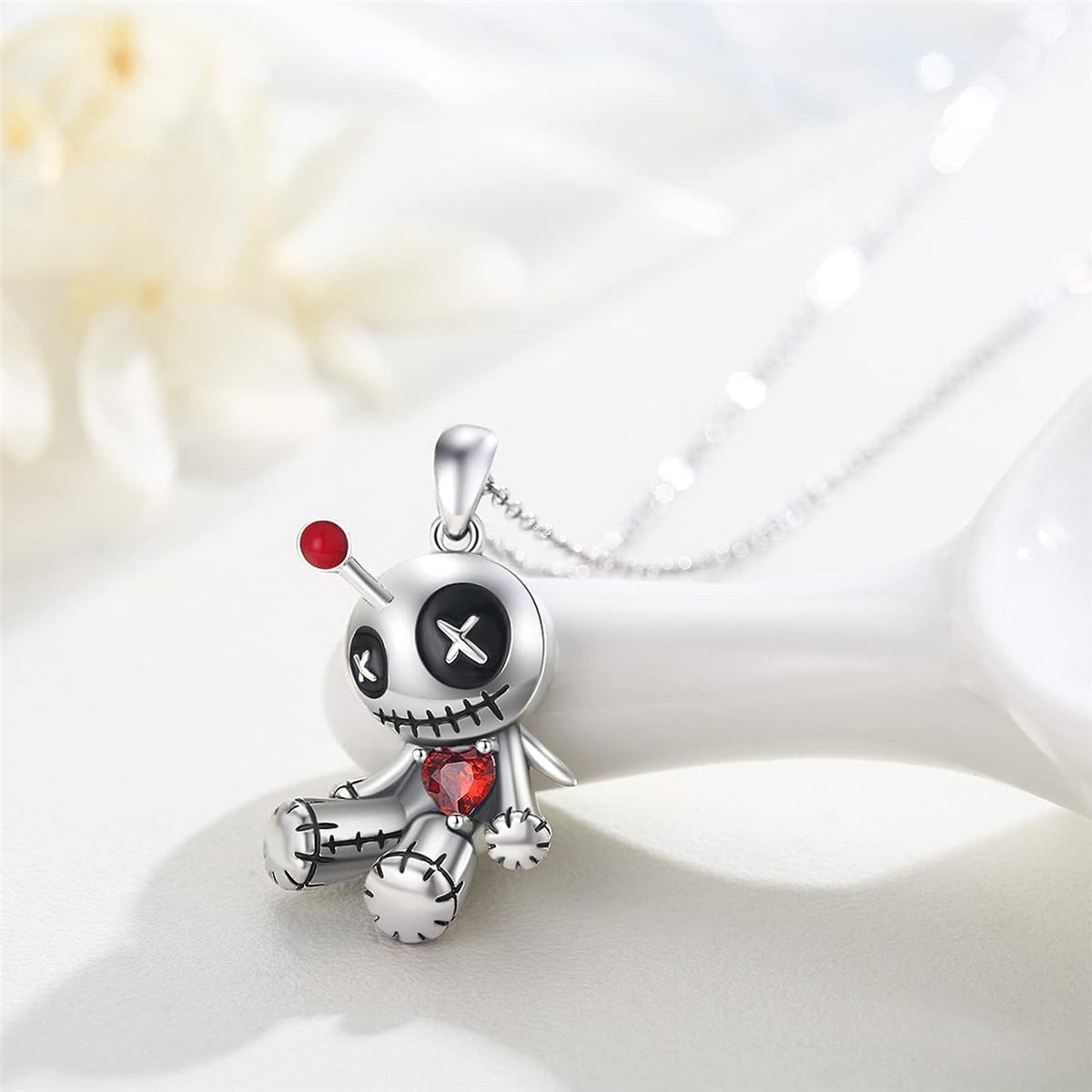 Halloween Voodoo Doll Necklace Cartoon Red Heart Pendant Clavicle Fashion Jewelry