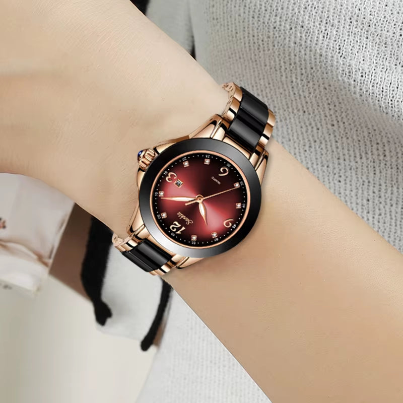 Ceramic Luxury Women's Bracelet Watch - Waterproof Analog Timepiece with Date Function