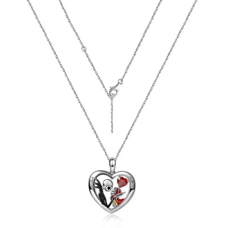 Halloween Heart Skull Necklace Rhinestone Couple Love Clavicle Jewelry Men Women