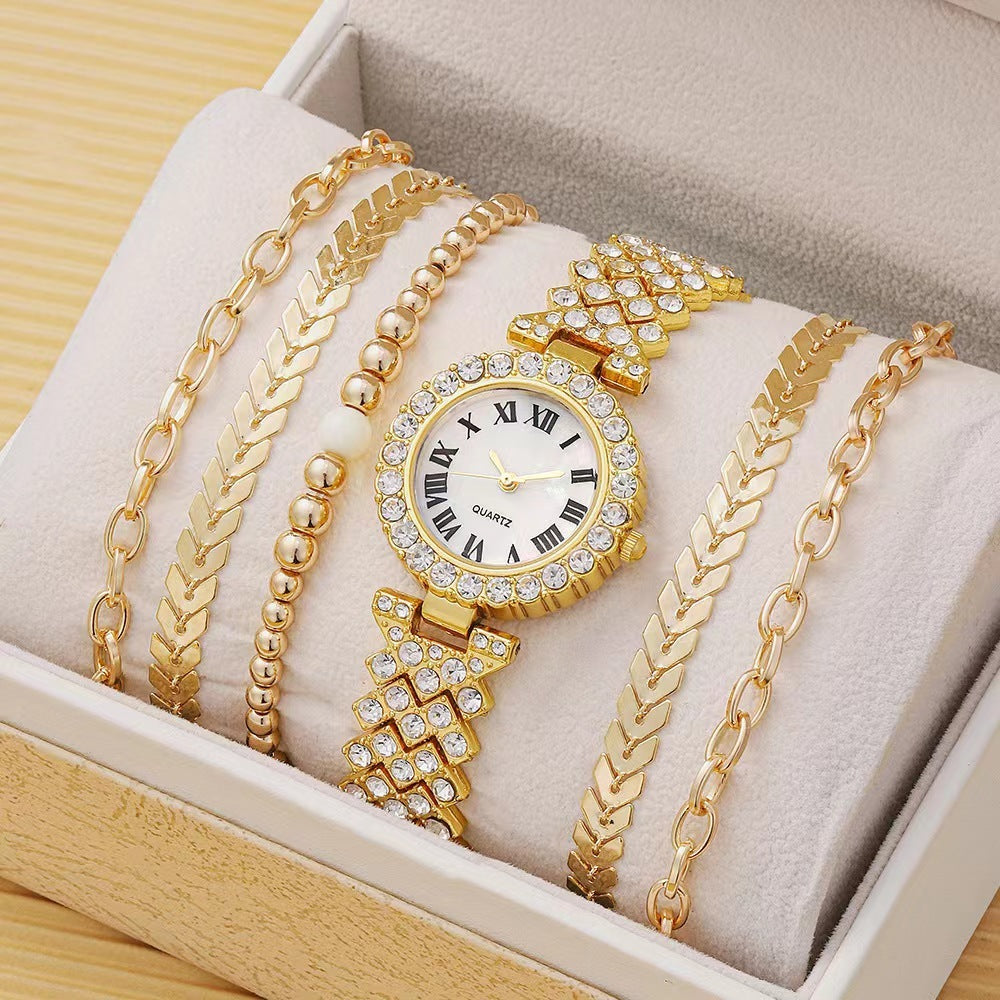 Diamond Womens Bracelet Watch Luxury Gift Six Piece Set