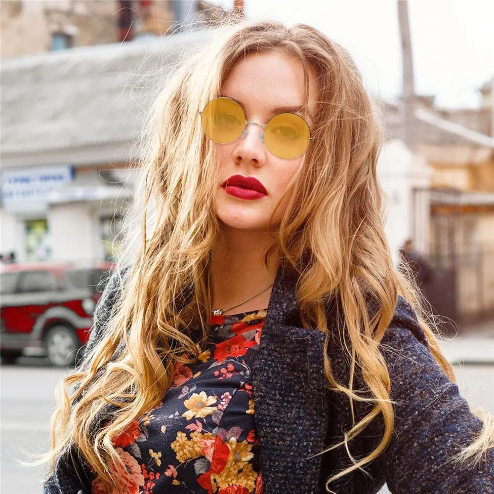 Fashion Retro round Hippie Sunglasses for Women Men Trendy Punk Disco Party Glasses Circle Metal UV Protection Sunglasses