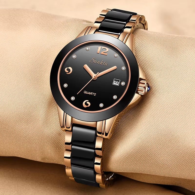 Women's Fashion Ceramic Bracelet Watch - Waterproof Date Clock Gift for Her