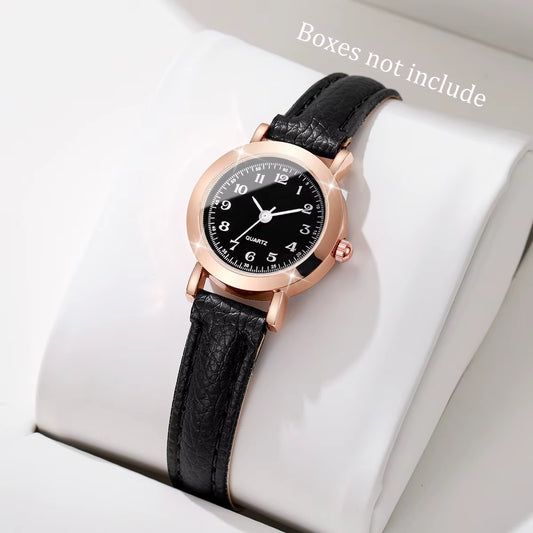 Elegant Women's Quartz Wristwatch with Leather Band and Minimalist Small Dial