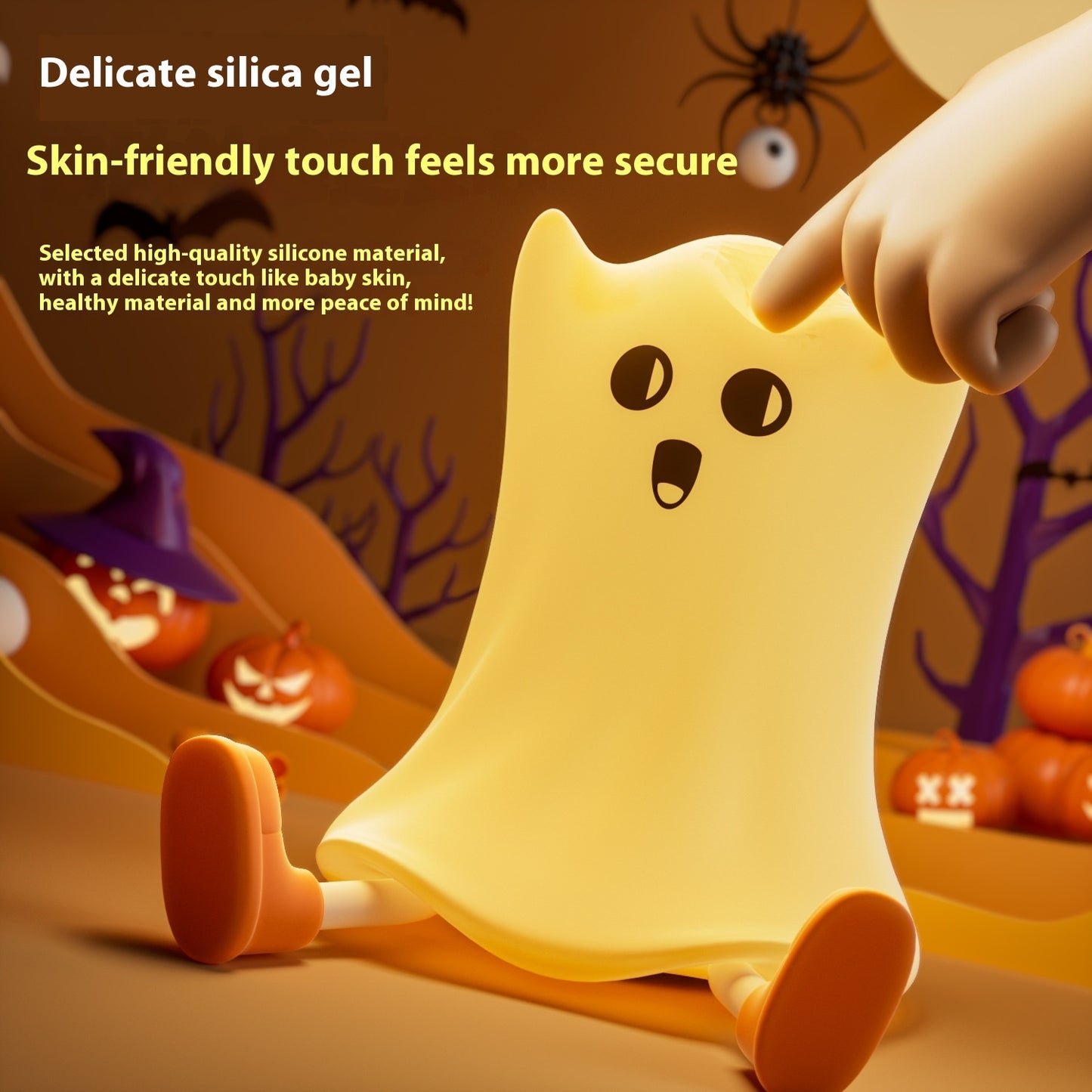Halloween Silicone Ghost Bedside Lamp Touch Control Soft Glow Night Light