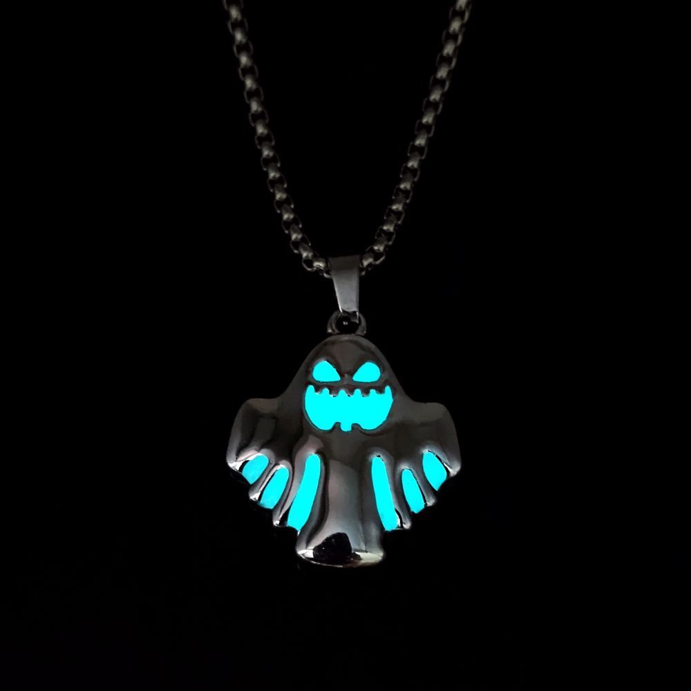 Halloween Luminous Ghost Pendant Necklace Glow in Dark Spooky Costume Jewelry