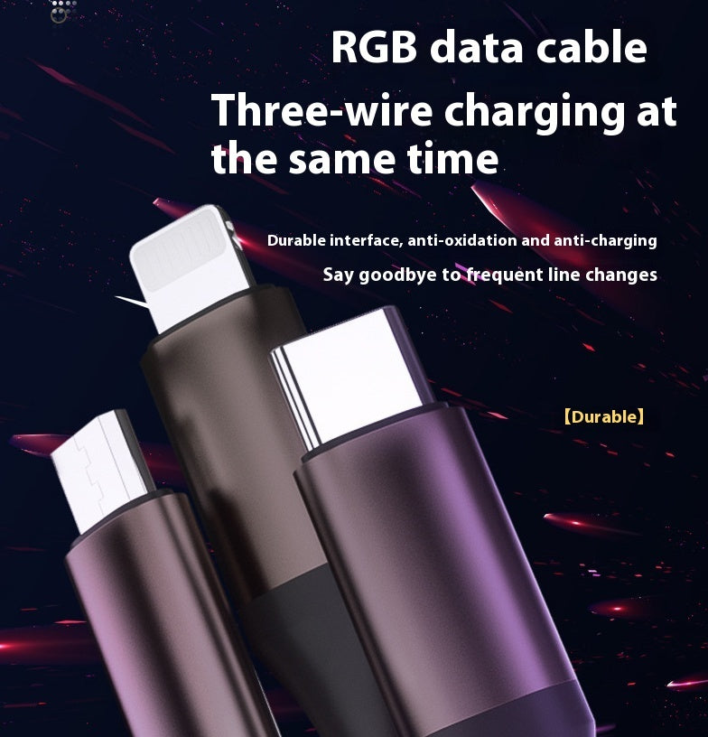 RGB Three In One Luminous Fast Charging Cable 66W USB C