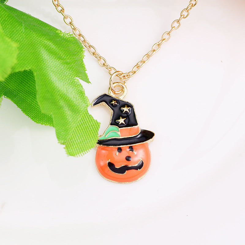 Halloween Pumpkin Cat Necklace Oil Drop Pendant Creative Clavicle Chain Jewelry