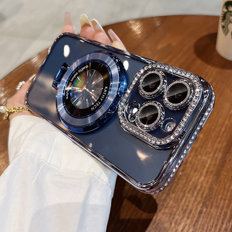 Light Luxury Magnetic Bracket Rhinestone Frame Phone Case