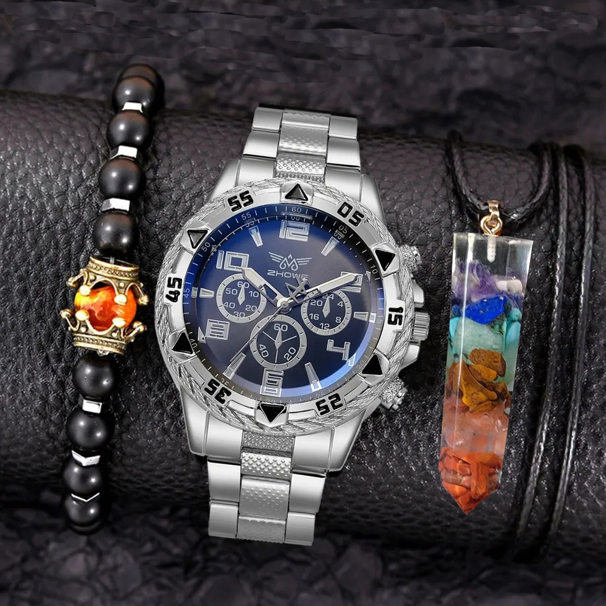 Creative Large Dial Three Eye Steel Belt Quartz Watch