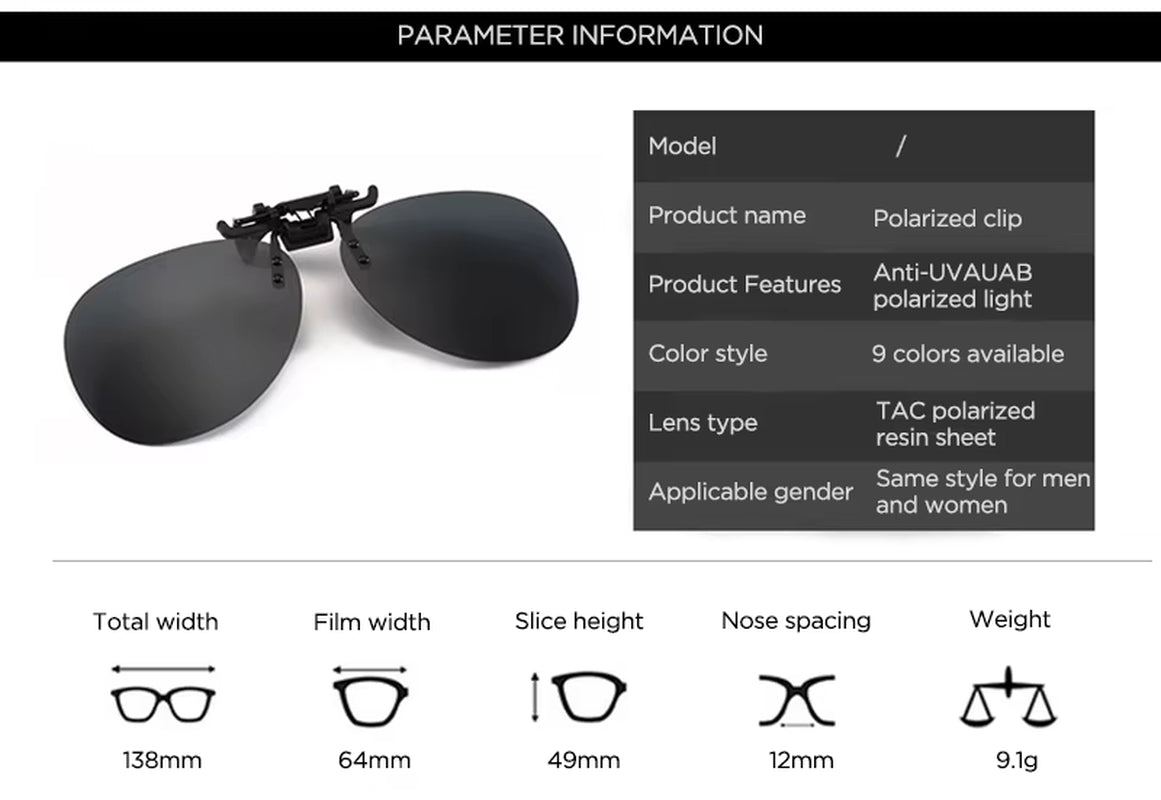 Polarized Clip-On Photochromic Driving Glasses Free Shipping, Includes Case