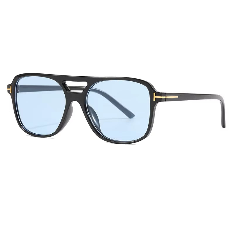 Women Oversized Pilot Sunglasses - Blue Lens Double Bridge UV400-Free Shipping